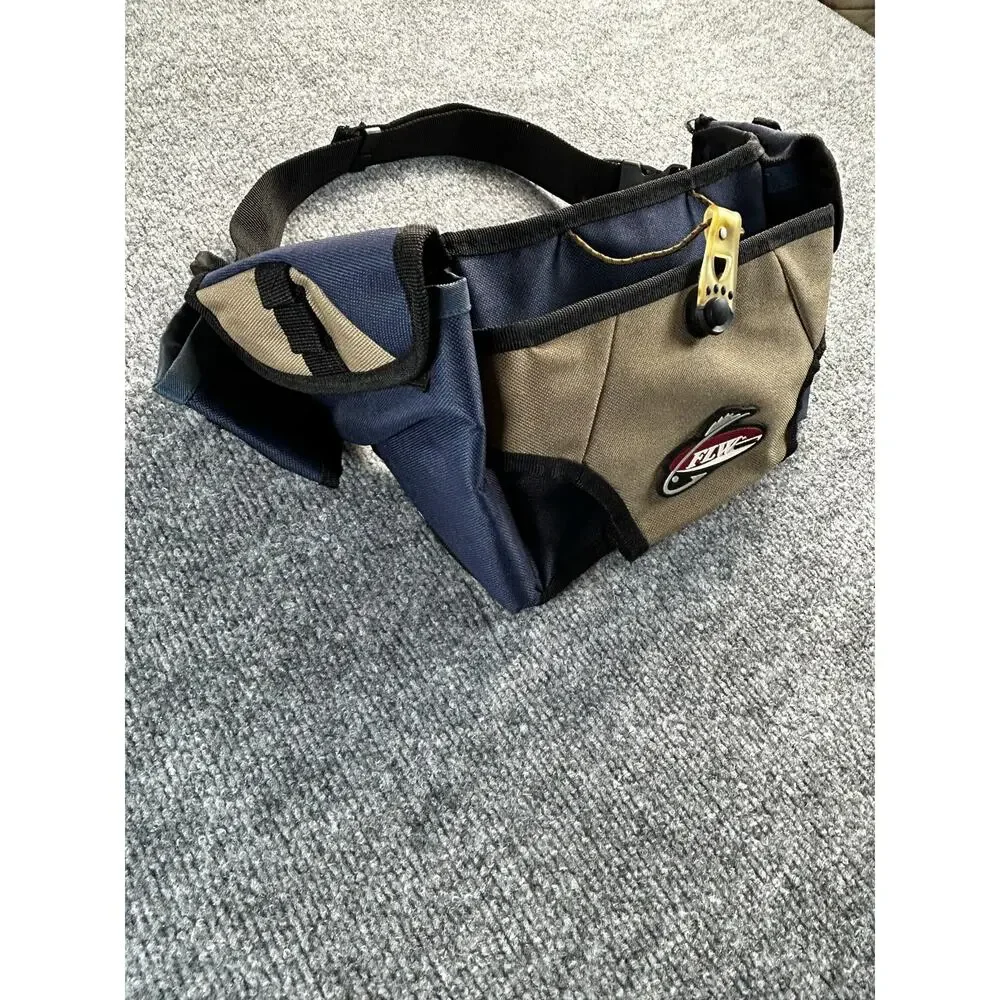 FLW Fishing Waist Tackle Bag Fanny Pack Utility Gear Bag Blue Tan - Picture 5 of 9